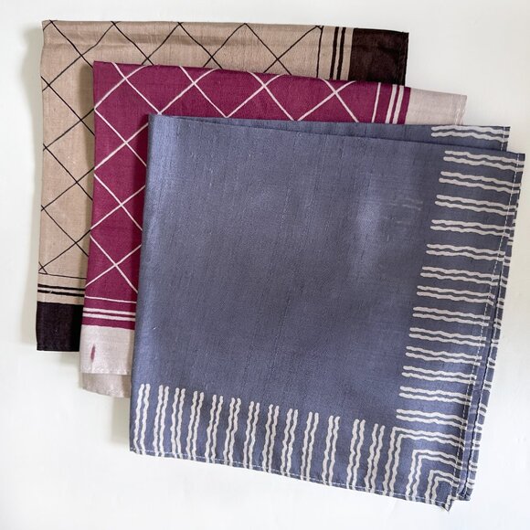 Jim Thompson Thai Silk Handkerchief Pocket Squares Vintage Lot of 3 - Picture 2 of 8